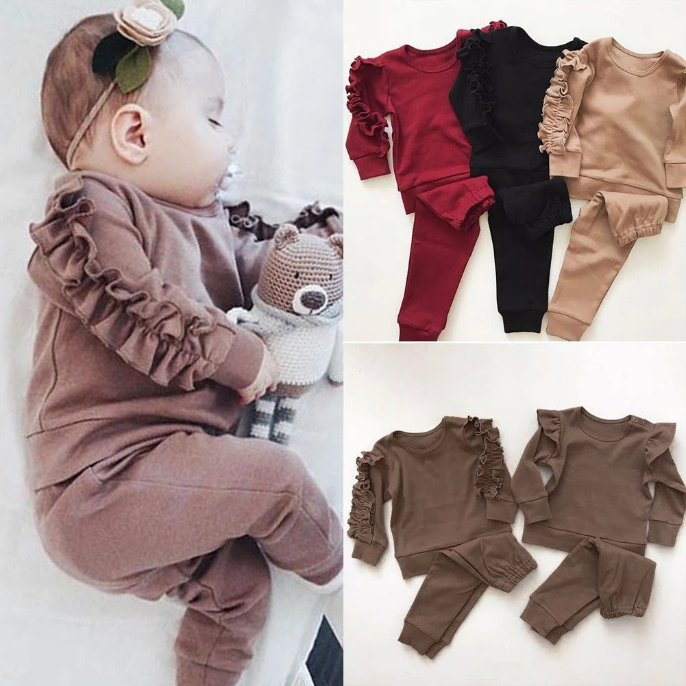 Baby Ruffle Long Sleeve Outfit – 2PCS Set (Top + Pants)
