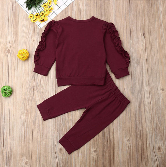 Baby Ruffle Long Sleeve Outfit – 2PCS Set (Top + Pants)